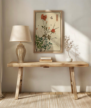 Delicate Floral Art with Red Flowers and Butterflies