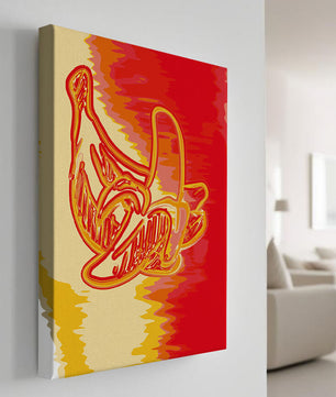 Abstract banana art with vibrant red and orange hues