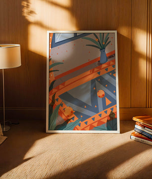 Modern Abstract Interior with Geometric Patterns and Plant