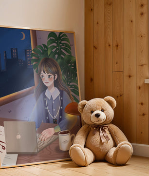 Cozy Evening Work from Home Setting with Laptop and Coffee