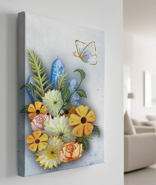 Floral and crystal arrangement with golden butterfly