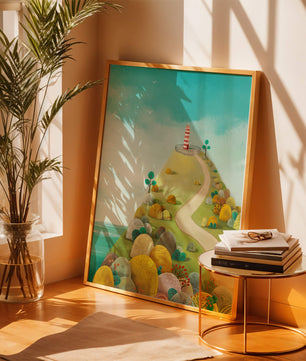 Charming lighthouse illustration on a scenic hilltop