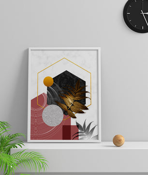 Abstract Geometric Composition with Gold and Leaf Motif - Mi tienda