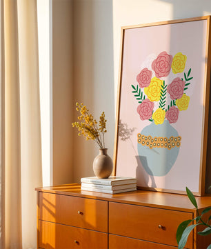 Colorful flower bouquet in a decorative vase illustration