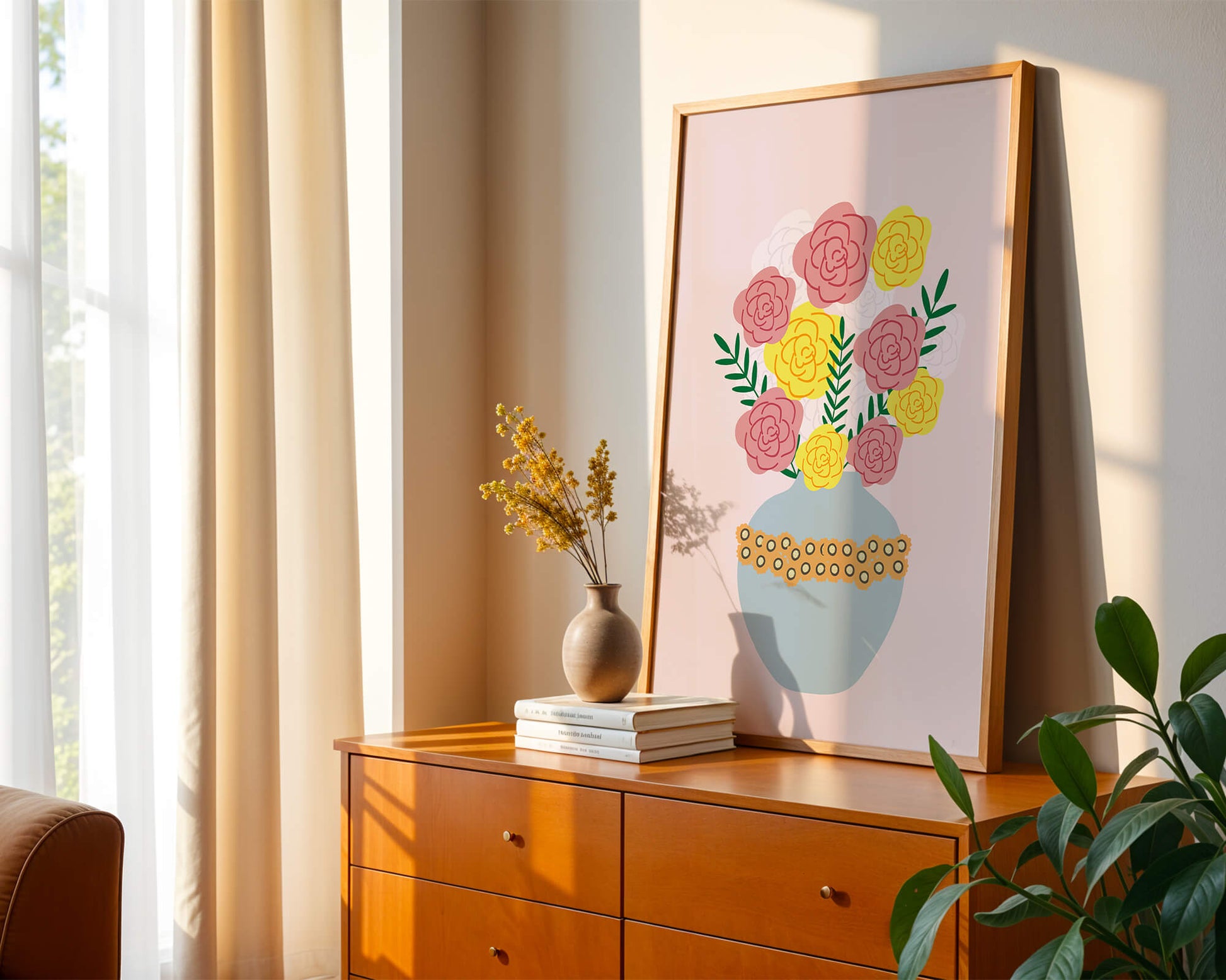 Colorful flower bouquet in a decorative vase illustration