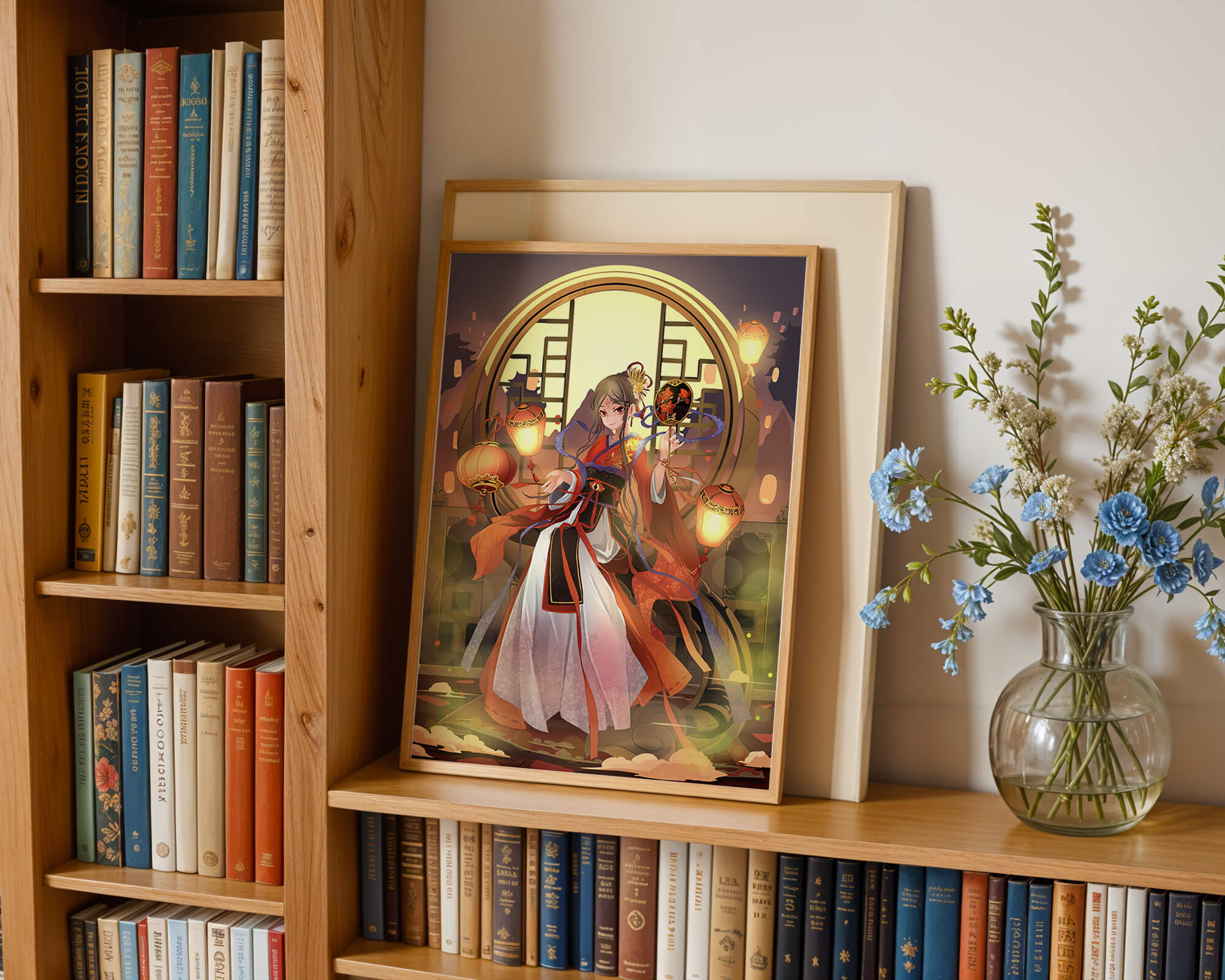 Elegant Asian-inspired fantasy artwork with lanterns