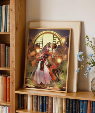 Elegant Asian-inspired fantasy artwork with lanterns