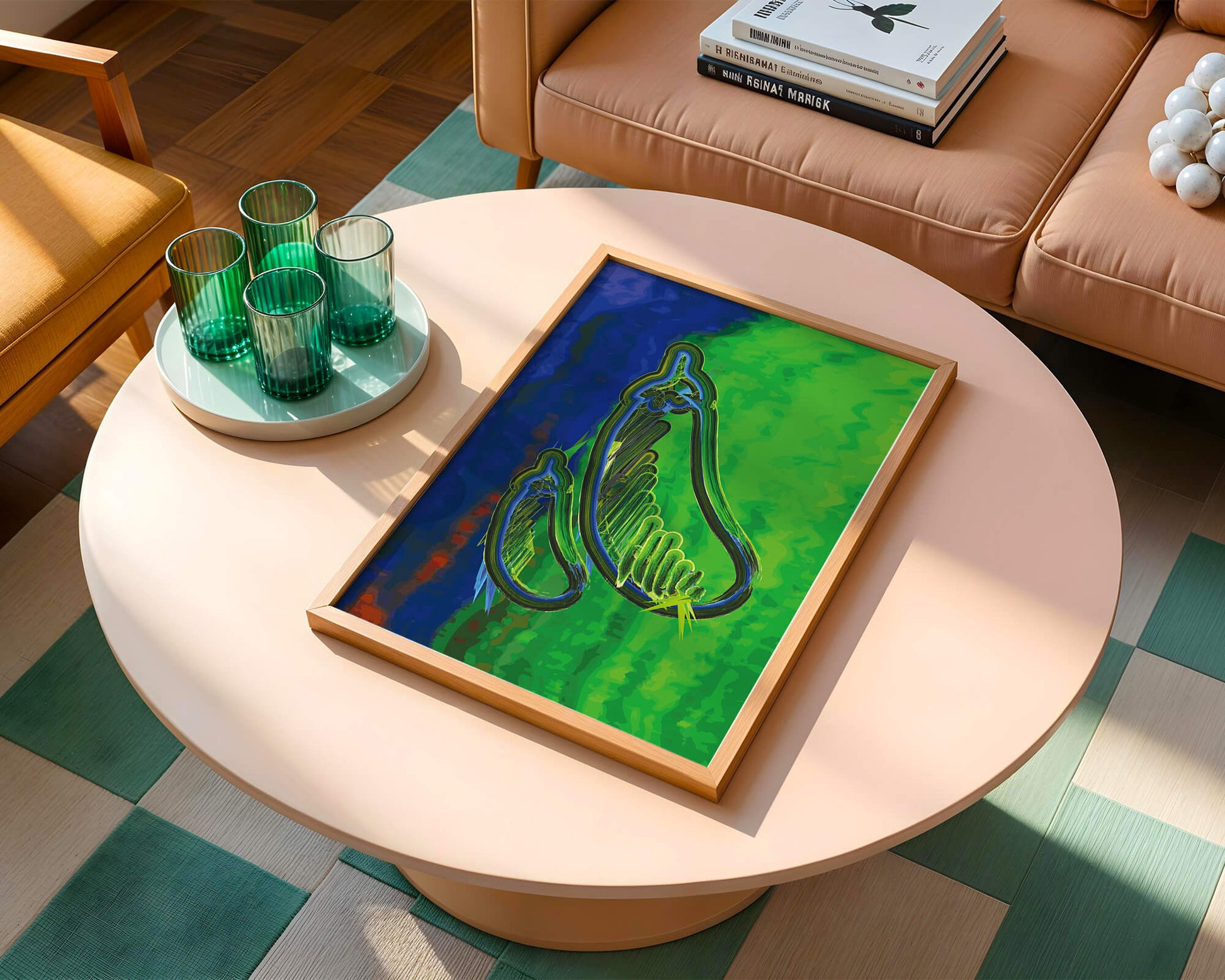 Abstract colorful artwork with vibrant shapes and lines
