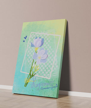 Ilustración floral delicada con colores pastel y lunares