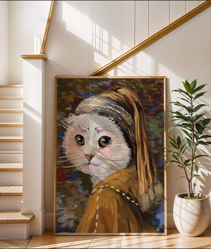 Retrato caprichoso de un gato en estilo clásico con pinceladas detalladas