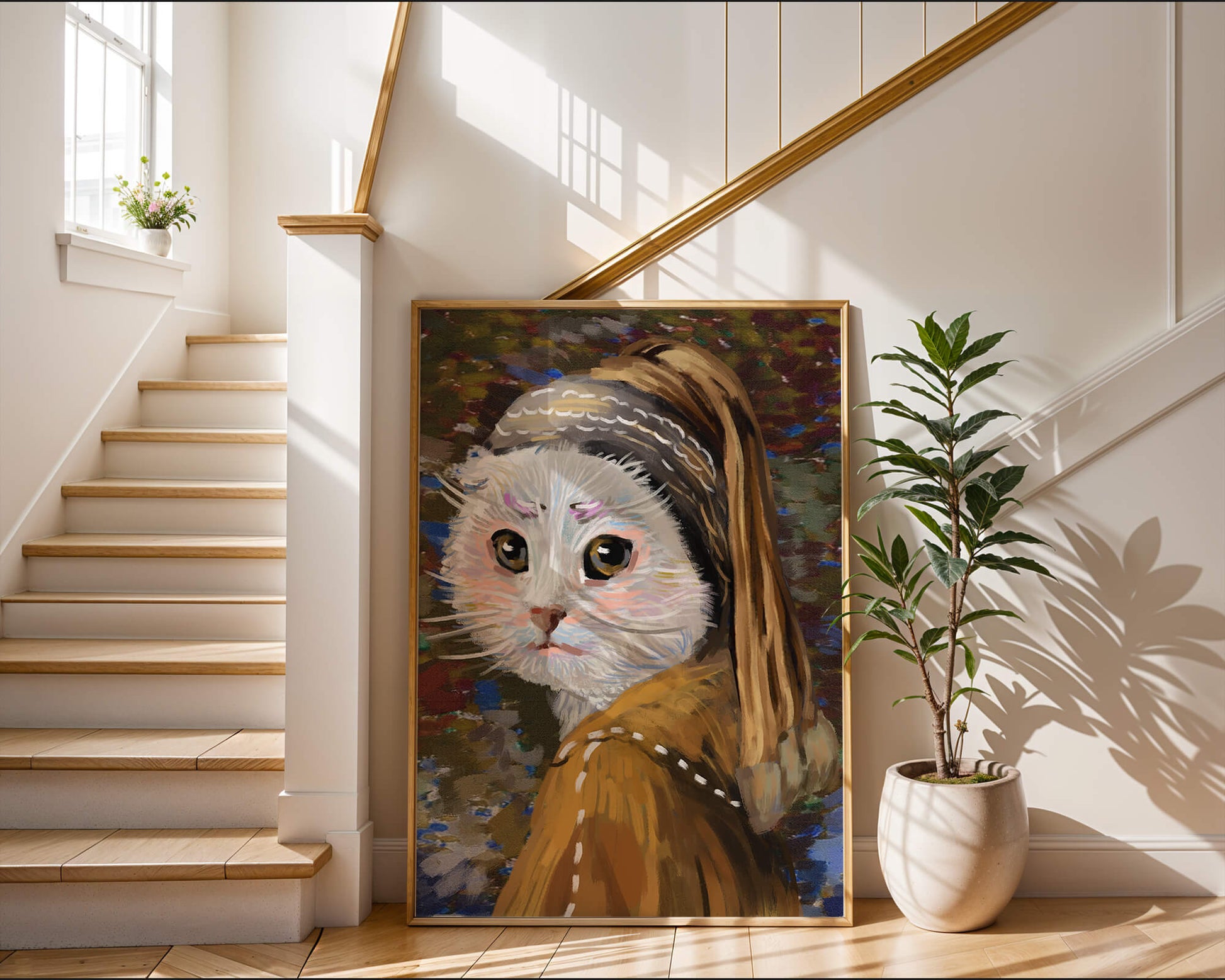 Retrato caprichoso de un gato en estilo clásico con pinceladas detalladas