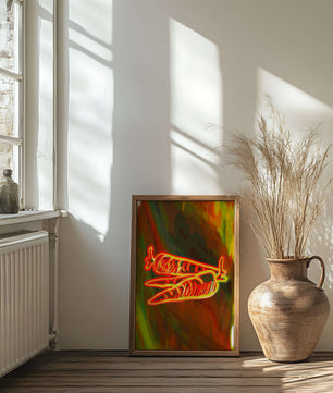 Vibrant abstract carrot illustration with dynamic red and orange patterns