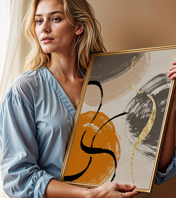 Abstract Art with Orange, Black, and Gold Brushstrokes