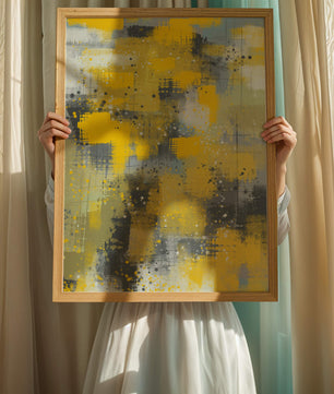 Abstract Yellow and Gray Geometric Art with Textured Patterns - Mi tienda