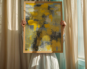 Abstract Yellow and Gray Geometric Art with Textured Patterns - Mi tienda