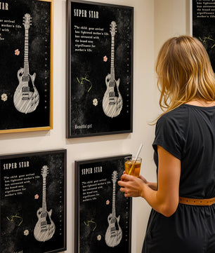 Ilustración de guitarra en blanco y negro artística con texto conmovedor