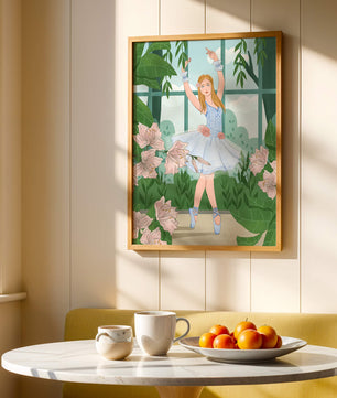 Elegant ballet dancer in a floral and botanical setting