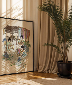 Charmante illustration des arts textiles traditionnels dans un cadre serein