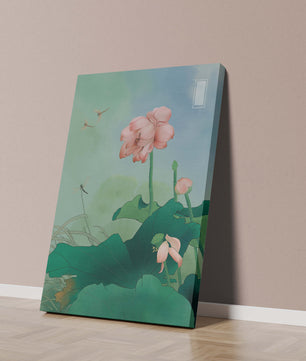 Fleurs de lotus sereines avec des libellules lors d'une journée tranquille