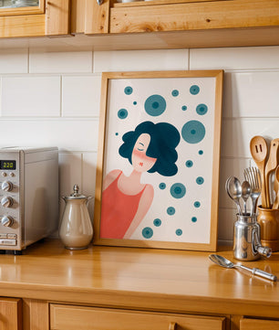 Dreamy Female Portrait with Abstract Circles in Modern Art Style - Mi tienda