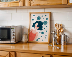 Dreamy Female Portrait with Abstract Circles in Modern Art Style - Mi tienda