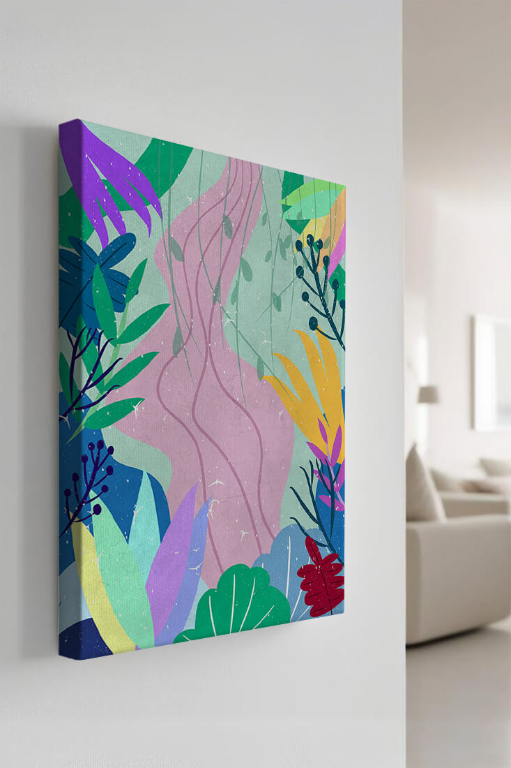 Abstract Botanic Composition with Vibrant Leaves and Shapes