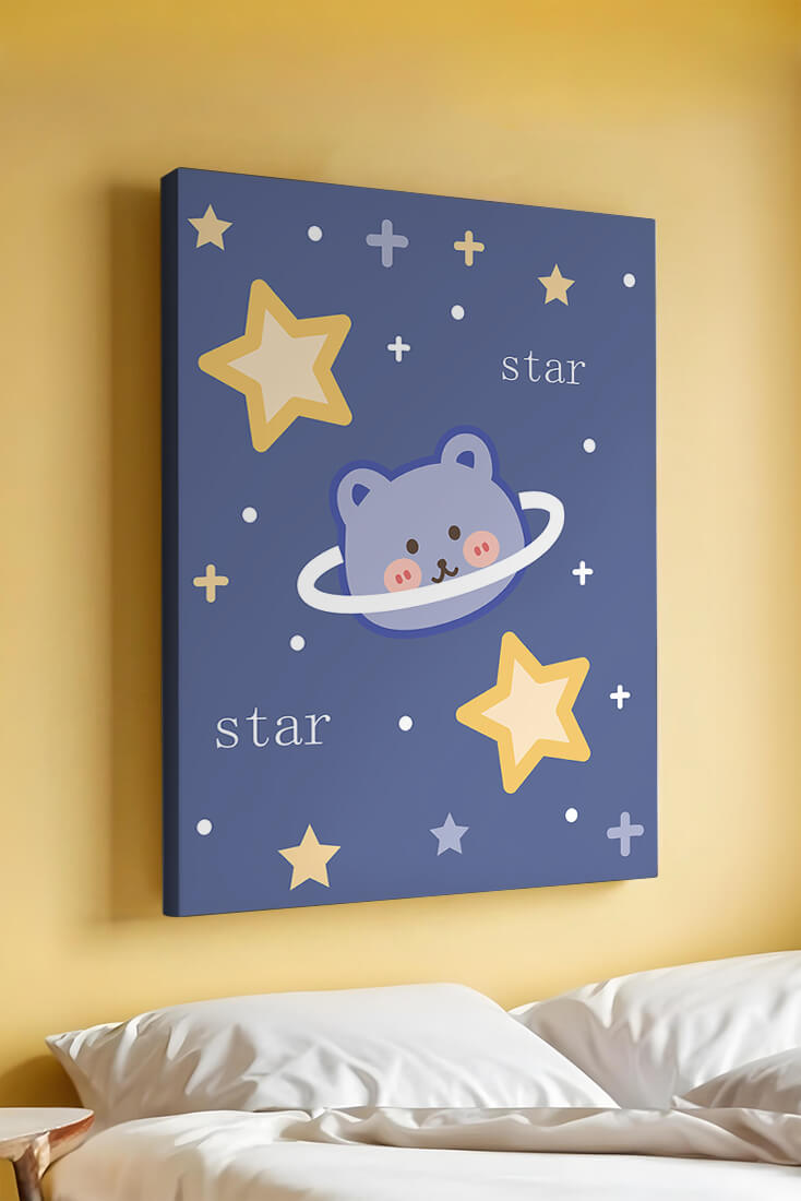 Adorable cartoon bear with stars on a blue background