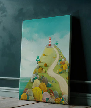 Charming lighthouse illustration on a scenic hilltop