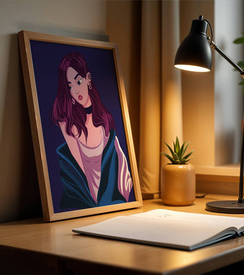 Stylish girl with purple hair and a blue jacket illustration