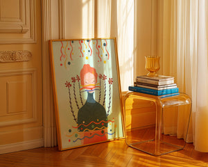 Whimsical Abstract Art of a Woman with Flowers and Streamers - Mi tienda