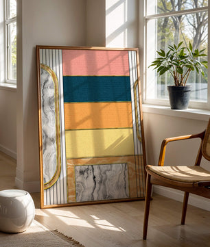 Abstract Geometric Art with Gold and Marble Accents