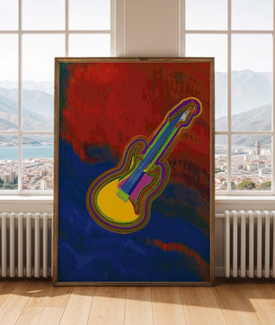 Vibrant abstract guitar illustration with bold colors
