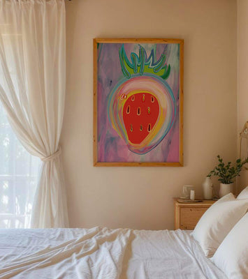 Colorful abstract strawberry with vibrant brush strokes