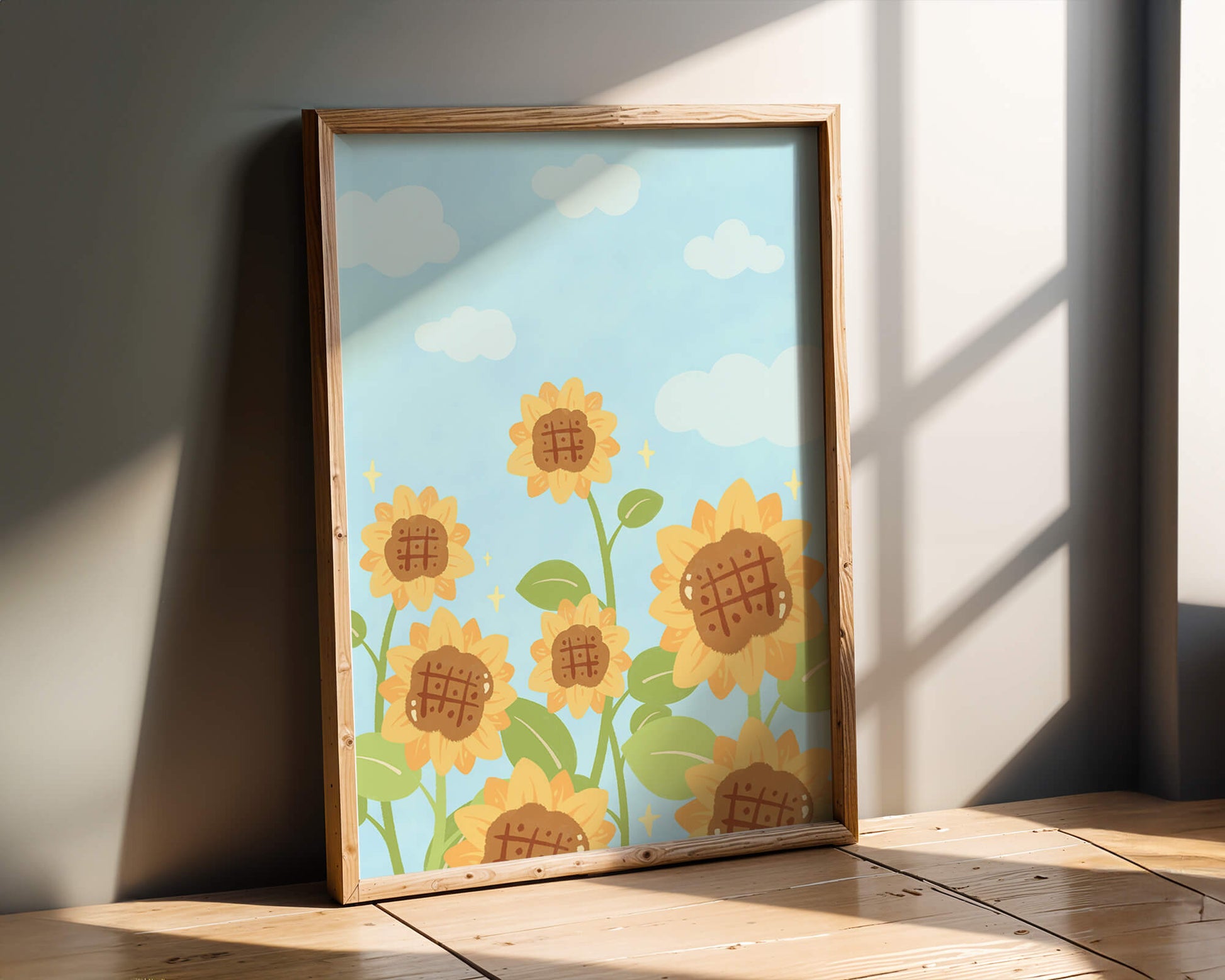 Sunflowers Under Blue Sky with Floating Clouds