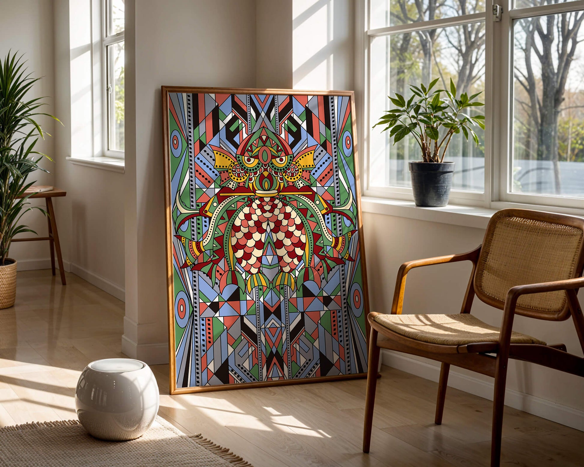 Colorful Geometric Pattern with Symmetrical Design and Abstract Motif