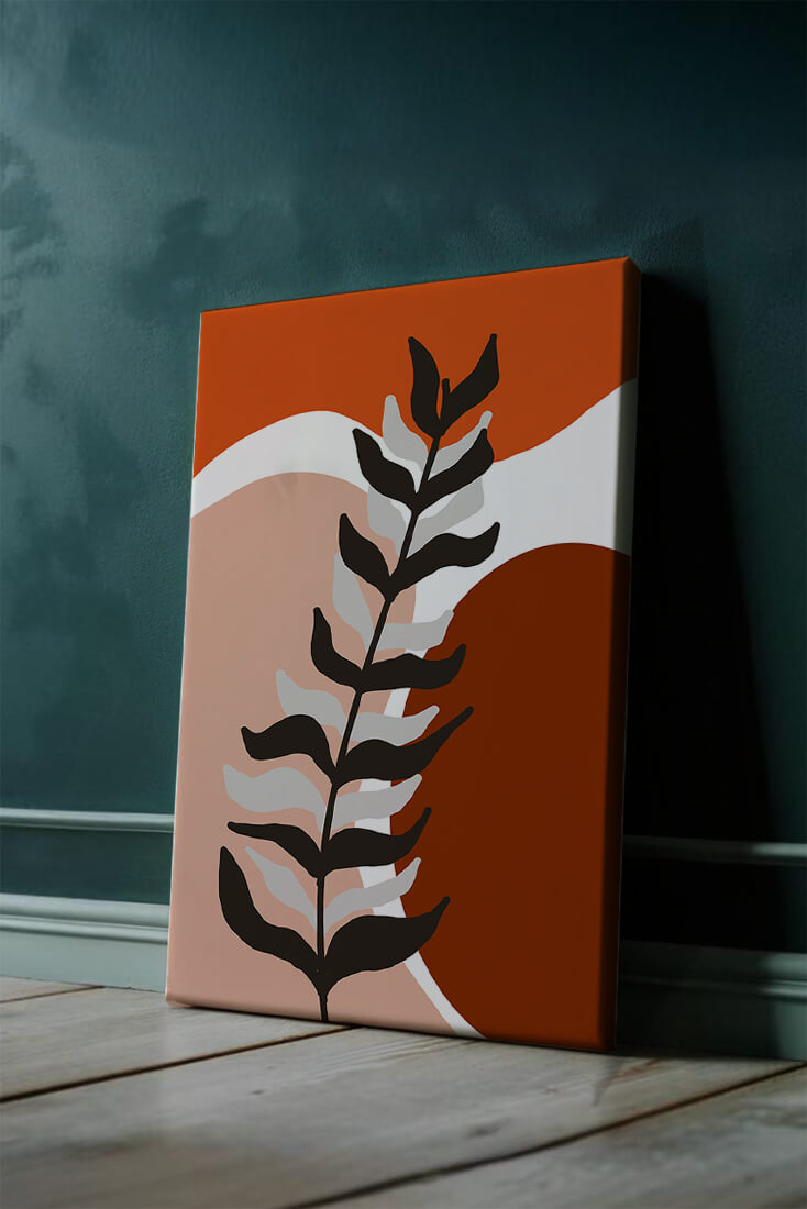 Abstract Botanical Print with Earth Tones and Modern Leaf Design