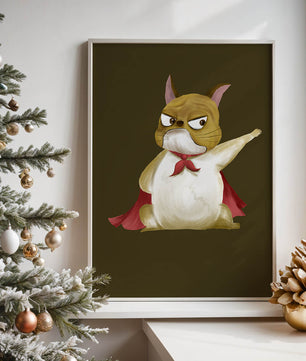 Cartoon superhero dog with red cape illustrating playful strength