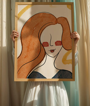 Illustration Of A Woman With Red Hair And Minimalist Features - Mi tienda