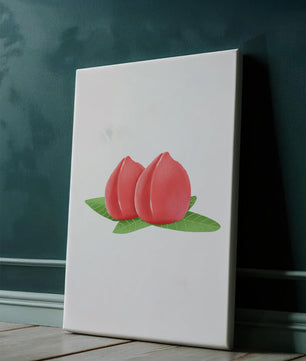 Ilustración realista de melocotones jugosos con hojas verdes