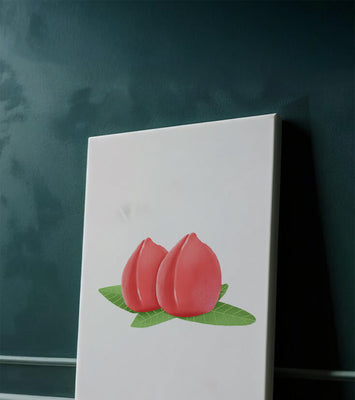 Realistic illustration of juicy peaches with green leaves