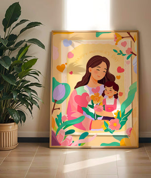 Ilustración de madre e hija con flores para el Día de la Madre