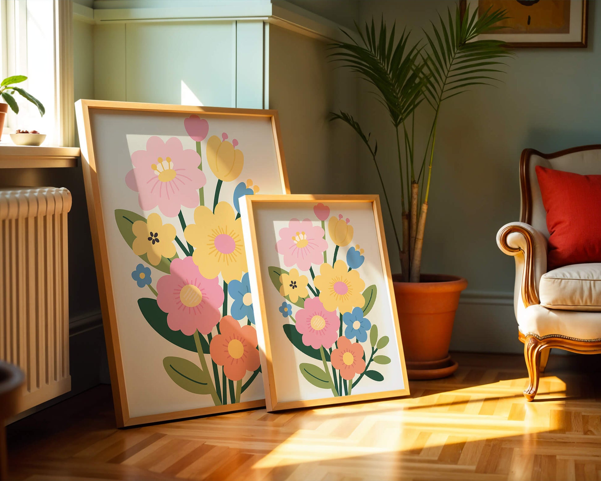 Ramo ilustrado de flores coloridas