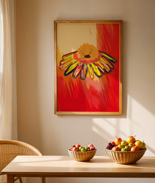 Abstract vibrant flower illustration with bold colors and dynamic strokes
