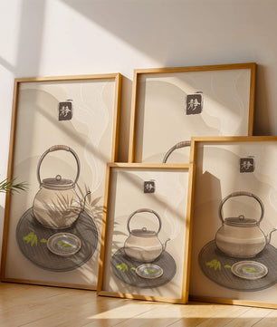 Traditional Japanese teapot with steaming tea and serene setting