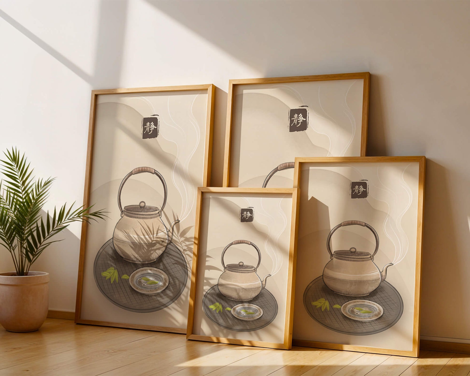 Tetera japonesa tradicional con té humeante y ambiente sereno