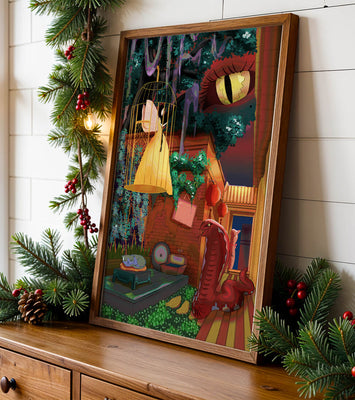 Enchanted garden with fairy, snake, and mysterious elements