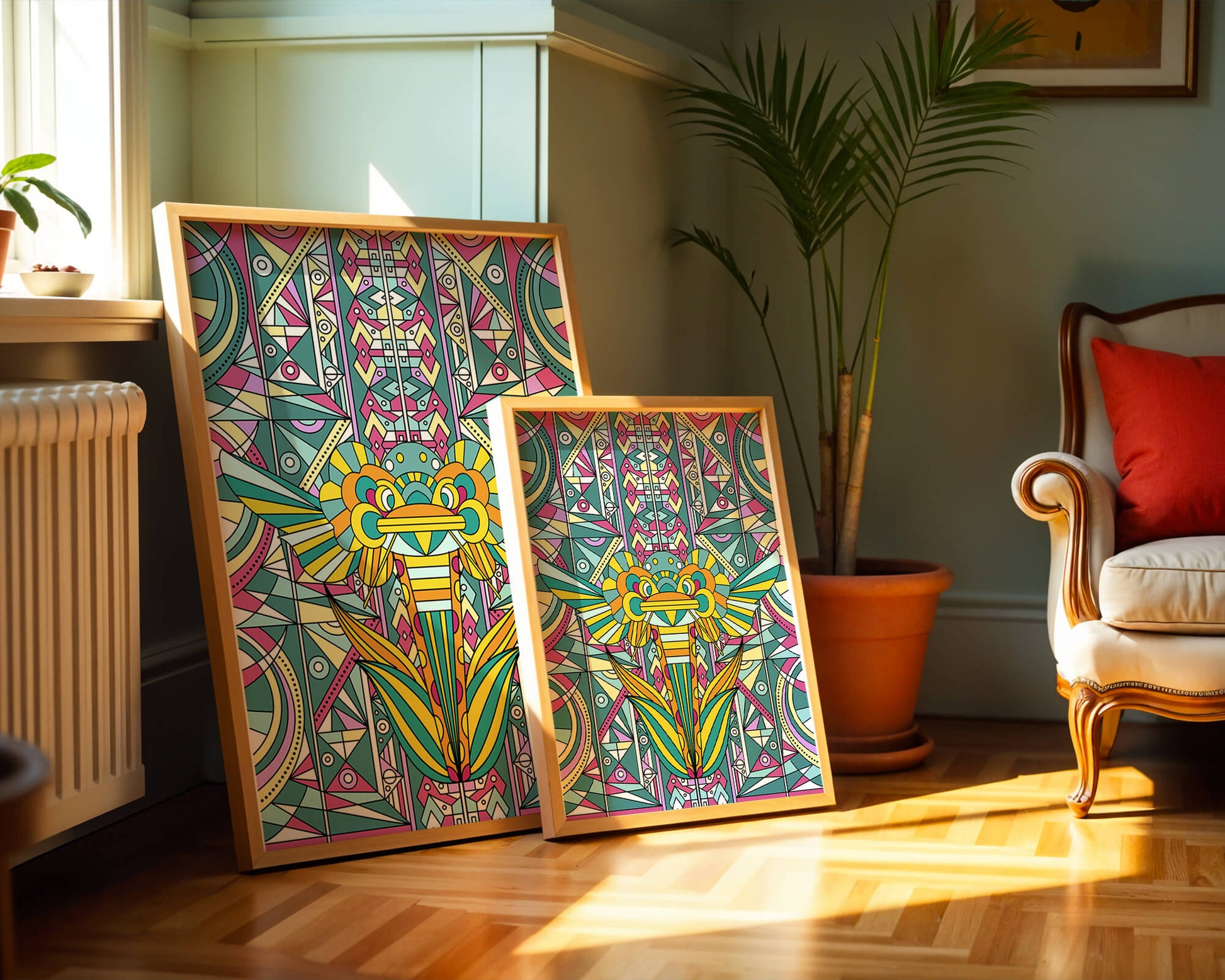 Elefante geométrico colorido con patrones abstractos