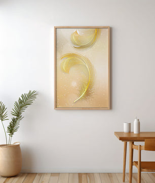 Elegant golden feather design with shimmering background