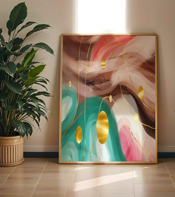 Abstract colorful swirl design with golden circles