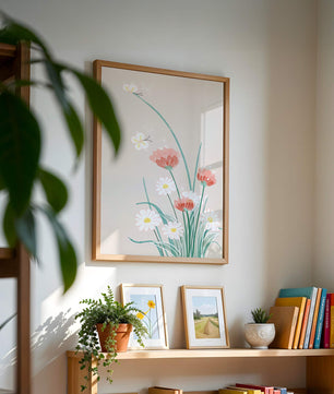 Delicate floral illustration with butterflies and wildflowers
